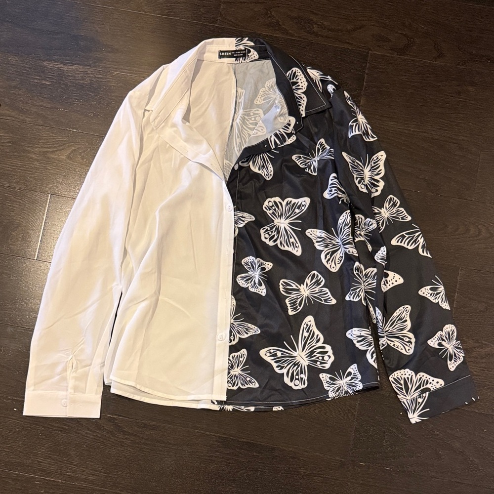Women's Black and White Butterfly Blouse